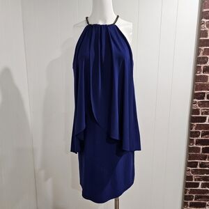 Jessica Royal Blue Halter Neck Beaded Mini Dress Size 10 Overlay Cocktail Gown
